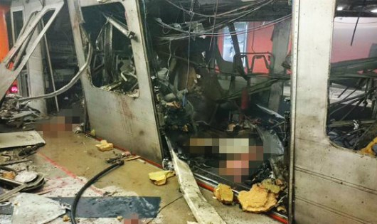 Hiện trường vụ đ&aacute;nh bom xảy ra ở St Petersburg.