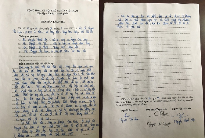 Bi&ecirc;n bản x&aacute;c minh của c&ocirc;ng an huyện Đoan H&ugrave;ng đối với người d&acirc;n được cho l&agrave; nhặt được đ&aacute; qu&yacute;.&nbsp;