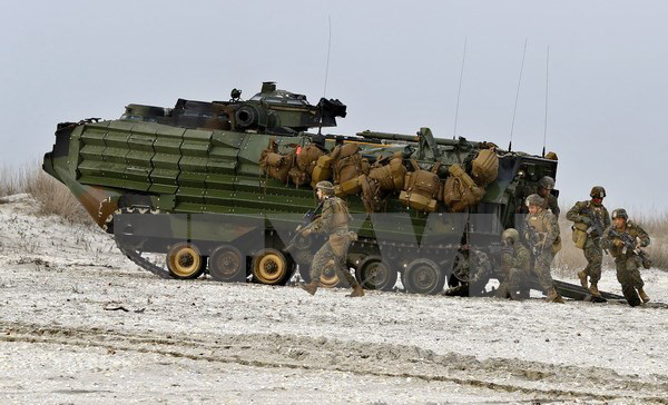 Binh sỹ Mỹ tham gia cuộc tập trận chung tại khu vực Biển Đen. (Nguồn: EPA/TTXVN).