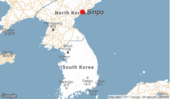 Vụ ph&oacute;ng s&aacute;ng nay diễn ra gần th&agrave;nh phố Sinpo (Đồ họa: Google/CBC)