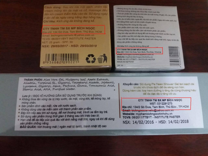 C&aacute;c sản phẩm c&ugrave;ng 1 c&ocirc;ng ty, nhưng địa chỉ lại kh&aacute;c nhau, liệu c&oacute; sự gian dối n&agrave;o của nh&agrave; sản xuất.