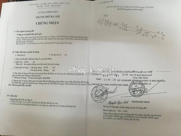 Giấy chứng nhận QSDĐ&nbsp;C&ocirc;ng ty cổ phần Đa Quốc gia.