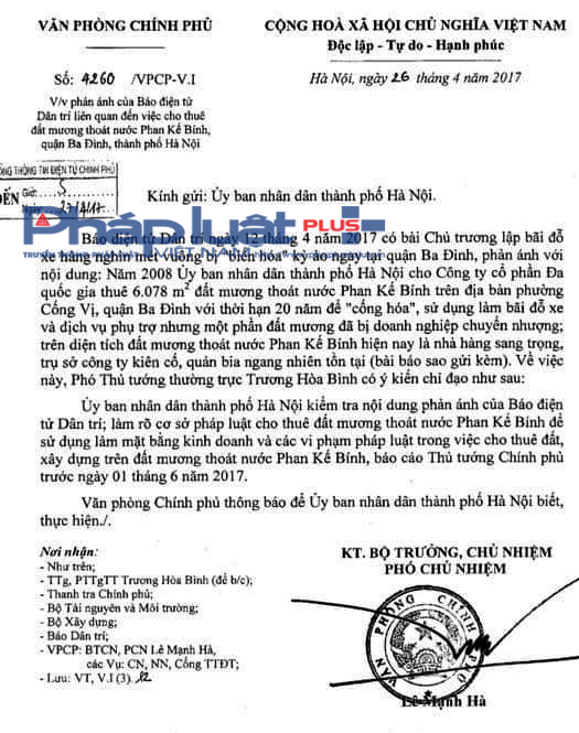 Văn bản số 4262/VPCP-V.I ng&agrave;y 26/4/2017.