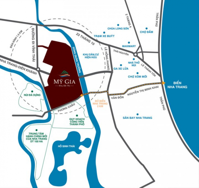 Vị tr&iacute; của KĐT Mỹ Gia ở TP. Nha Trang&nbsp;