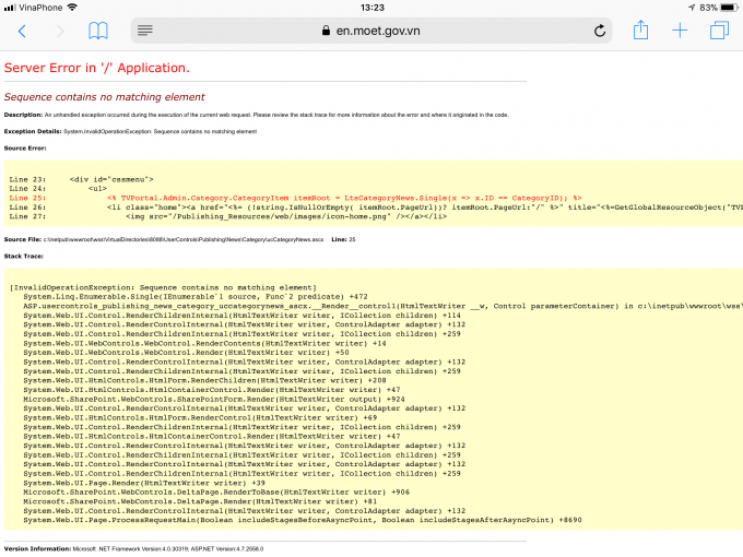 Trang web của Bộ Gi&aacute;o dục v&agrave; Đ&agrave;o tạo xuất hiện nhiều d&ograve;ng chữ lạ.