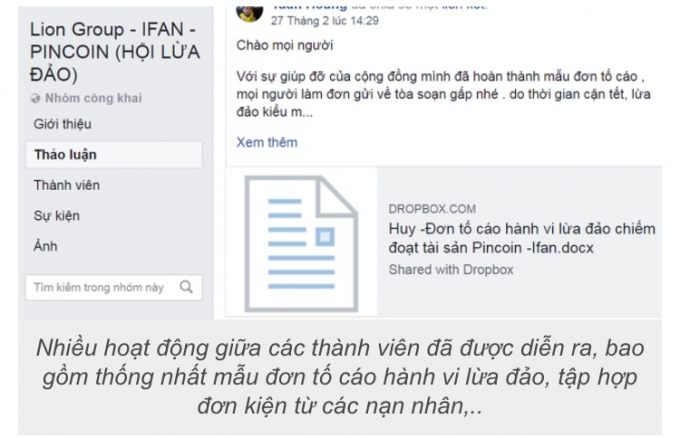 Nhiều hoạt động giữa c&aacute;c th&agrave;nh vi&ecirc;n đ&atilde; được diễn ra, bao gồm thống nhất mẫu đơn tố c&aacute;o h&agrave;nh vi lừa đảo, tập hợp đơn kiện từ c&aacute;c nạn nh&acirc;n,..