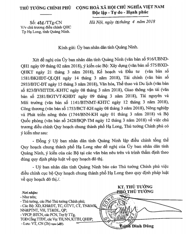 Thủ tướng đồng &yacute; điều chỉnh tổng thể quy hoạch chung TP Hạ Long