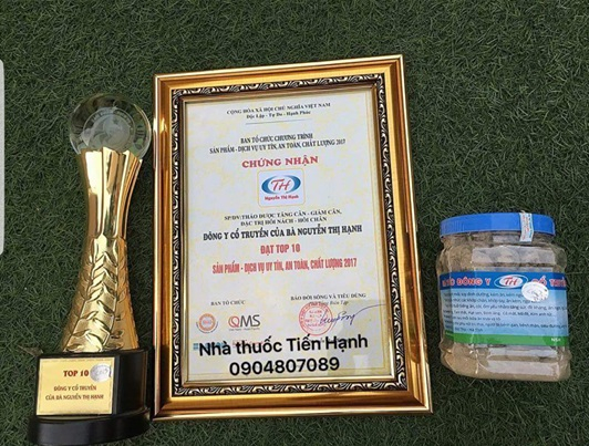 Thảo dược&nbsp; tăng c&acirc;n, giảm c&acirc;n, đặc trị h&ocirc;i n&aacute;ch, h&ocirc;i ch&acirc;n đ&ocirc;ng y cổ truyền của b&agrave; Nguyễn Thị Hạnh đạt top 10 sản phẩm dịch vụ uy t&iacute;n an to&agrave;n chất lượng năm 2017 do Ban tổ&nbsp; chức chương tr&igrave;nh sản phẩm dịch vụ uy t&iacute;n, an to&agrave;n, chất lượng năm 2017.