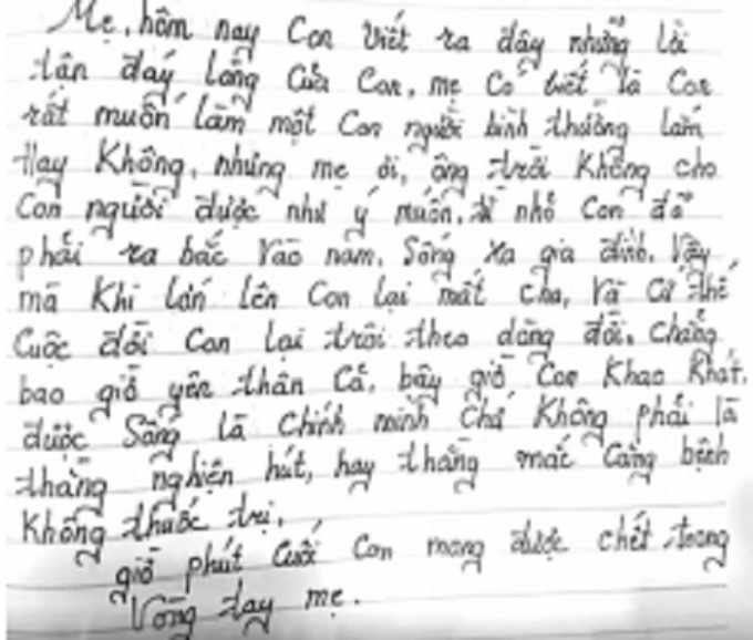 Một trang thư của người con m&agrave; b&agrave; Chung c&ograve;n giữ lại b&ecirc;n m&igrave;nh.