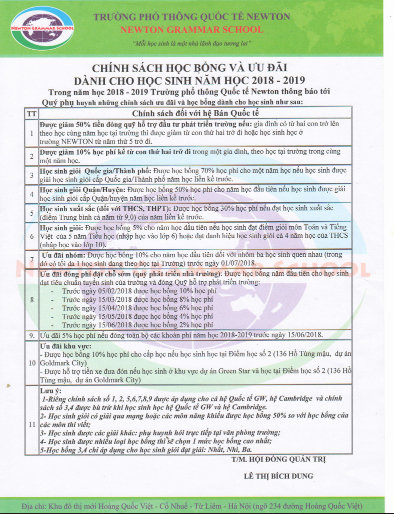 Th&ocirc;ng báo tuy&ecirc;̉n sinh của Trường Newton.