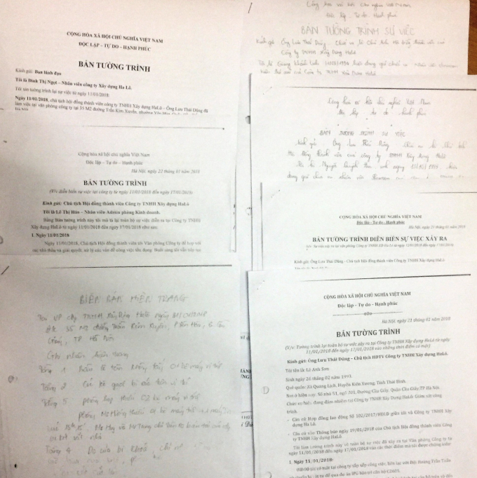 Những bản tường tr&igrave;nh sự việc của nh&acirc;n vi&ecirc;n C&ocirc;ng ty Hal&ocirc;