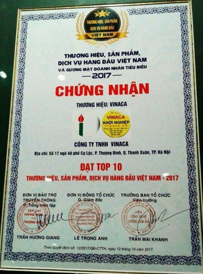 Giải thưởng top 10 của Vinaca.