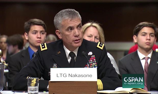 Trung tướng Paul Nakasone ph&aacute;t biểu tại phi&ecirc;n điều trần trước Thượng viện Mỹ. Ảnh: c-span.org