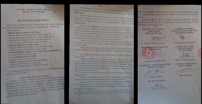 Bi&ecirc;n bản hiện trường của cơ quan chức năng.