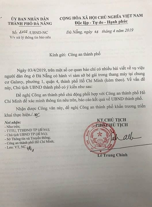 C&ocirc;ng an do PCT UBND TP. Đ&agrave; Nẵng k&yacute;.