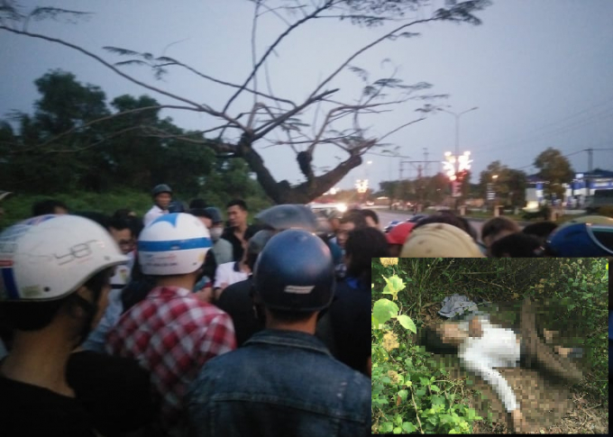 Sự việc thu h&uacute;t sự ch&uacute; &yacute; của đ&ocirc;ng đảo người d&acirc;n xung quanh (ảnh lớn), thi thể người đ&agrave;n &ocirc;ng được ph&aacute;t hiện (ảnh nhỏ).