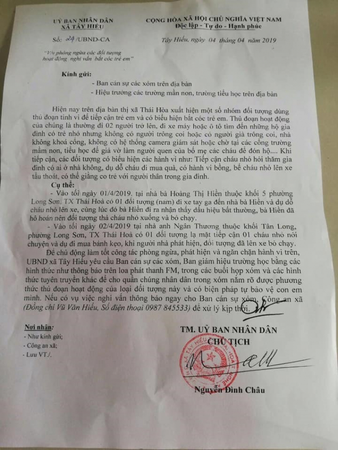 Văn bản ph&ograve;ng ngừa c&aacute;c đối tượng hoạt động nghi vấn bắt c&oacute;c trẻ em