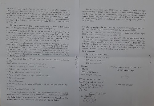 Đơn khiếu nại của b&agrave;n Hường.