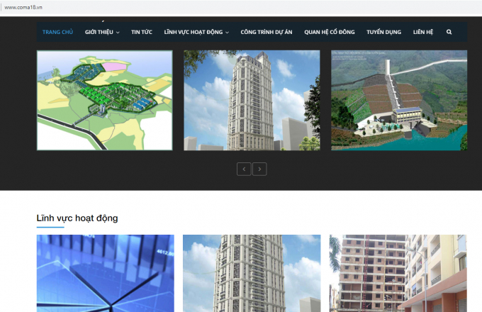 H&igrave;nh ảnh tr&ecirc;n trang website của C&ocirc;ng ty cổ phần COMA18. (Ảnh: Chụp m&agrave;n h&igrave;nh)