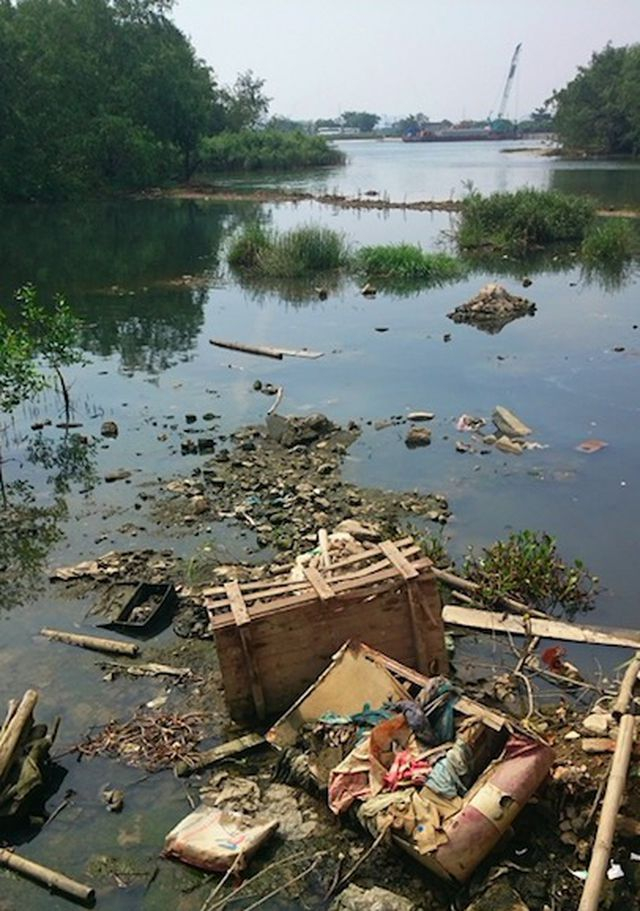 Xuất hiện d&ograve;ng nước đen ng&ograve;m, bốc m&ugrave;i h&ocirc;i thối tr&ecirc;n s&ocirc;ng H&agrave;n