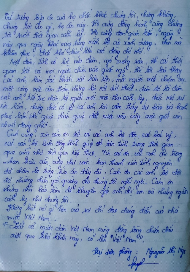 Những dòng thư xúc động của 11 thành viên trong gia đình từ Lào trở về Việt Nam, được cách ly tập trung tại Trường Trung cấp Nghề kỹ thuật Yên Thành.