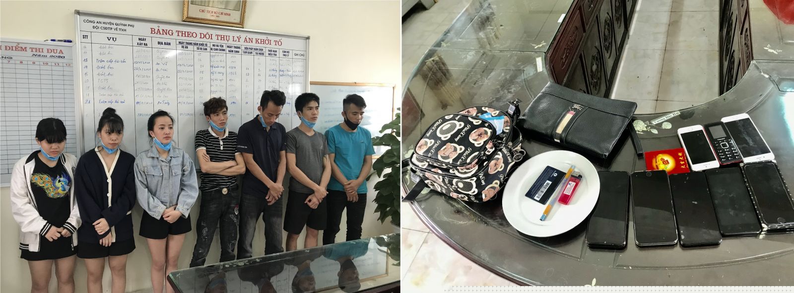 Các đối tượng cùng tang vật.