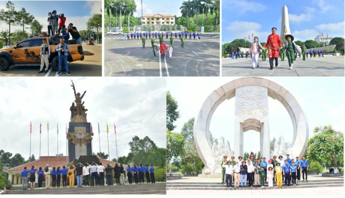 Bối cảnh sáng tác tại Quảng trường 23/3, Tượng đài chiến thắng Đồng Xoài (trên) và Tượng đài Chiến thắng chốt chặn Tàu Ô, Mộ 3.000 đồng bào TX Bình Long (dưới).