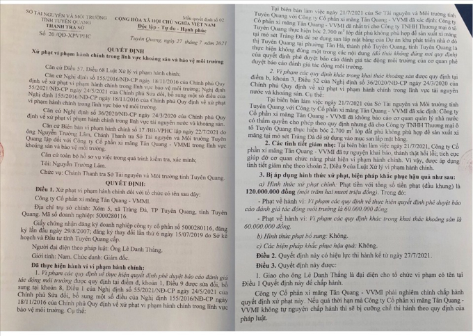 Th&aacute;ng 7/2021, C&ocirc;ng ty CP Xi măng T&acirc;n Quang cũng bị xử phạt về vi phạm trong lĩnh vực bảo vệ m&ocirc;i trường v&agrave; kho&aacute;ng sản. Ảnh: B&aacute;o Lao Động