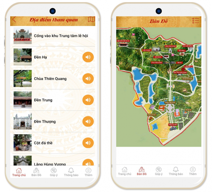 Ứng dụng cũng cung cấp tới du khách bản đồ, vị trí chính xác các địa điểm tham quan tại Khu di tích; nơi diễn ra các hoạt động lễ, hội trong chương trình Giỗ Tổ Hùng Vương năm Nhâm Dần - 2022.