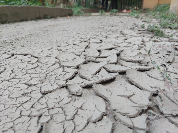 Một số vị trí trong trường vẫn còn lớp bùn dày từ 3 -5 cm bám lại trên mặt sân.