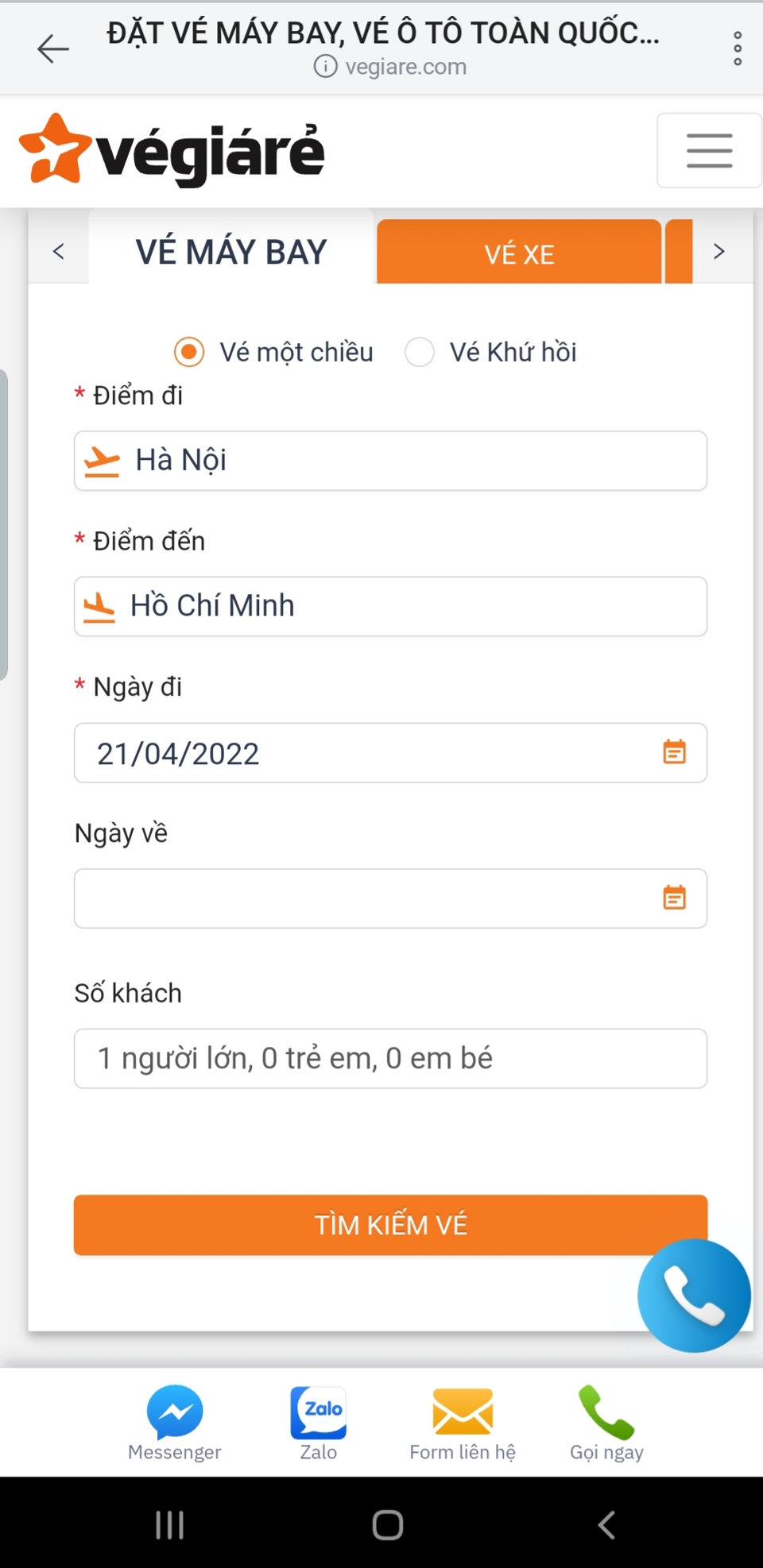 Trang web đặt v&eacute; m&aacute;y bay qua trang web của vegiare.com