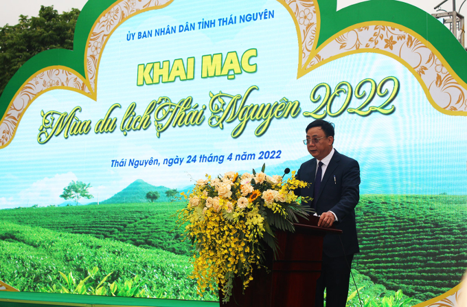 Phó Chủ tịch Thường trực UBND tỉnh Thái Nguyên Đặng Xuân Trường phát biểu khai mạc chương trình. (Ảnh: TITC / Tổng cục Du lịch)