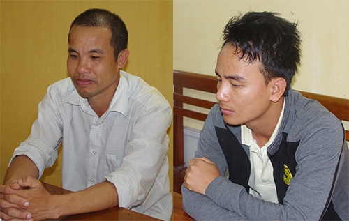 Hai nghi can Tam v&agrave; Sơn tại cơ quan điều tra. Ảnh: H.G.