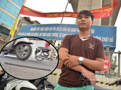 Anh Nguyễn Minh Thắng cho biết m&igrave;nh vẫn may mắn khi kh&ocirc;ng bị thanh sắt rơi v&agrave;o đầu...
