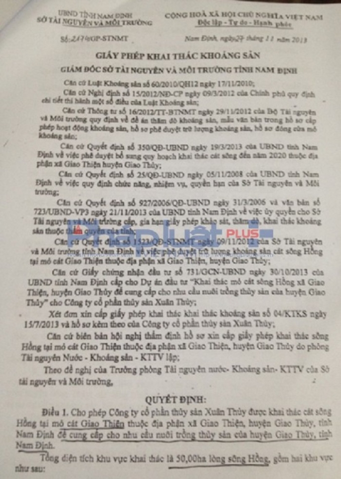 Điều 1 của&nbsp;Giấy ph&eacute;p khai th&aacute;c kho&aacute;ng sản số 2174/GP-STNMT quy định tọa độ, diện t&iacute;ch, mức s&acirc;u, trữ lượng, c&ocirc;ng suất được ph&eacute;p khai th&aacute;c.