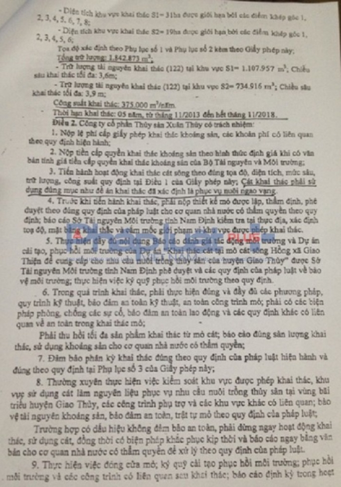 Khoản 3, Điều 2 ghi r&otilde;&nbsp;c&aacute;t khai th&aacute;c phải sử dụng đ&uacute;ng mục đ&iacute;ch như đề &aacute;n khai th&aacute;c đ&atilde; x&aacute;c định l&agrave; nu&ocirc;i ngao vạng.