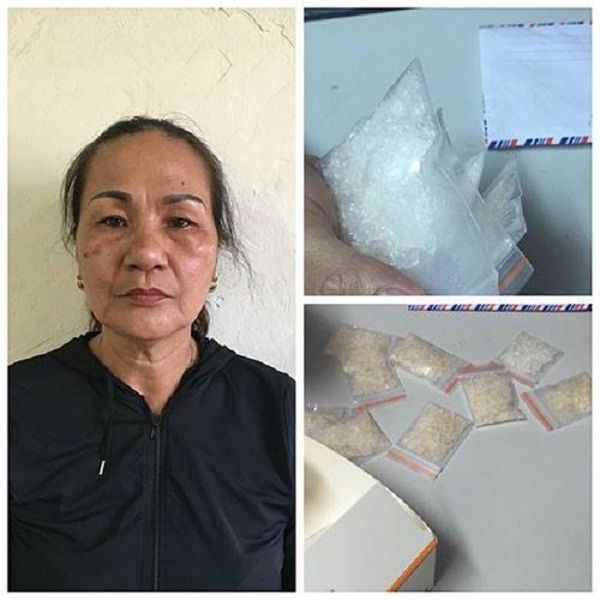 Đối tượng Hằng c&ugrave;ng tang vật tại cơ quan CSĐT (Ảnh cơ quan chức năng cung cấp).