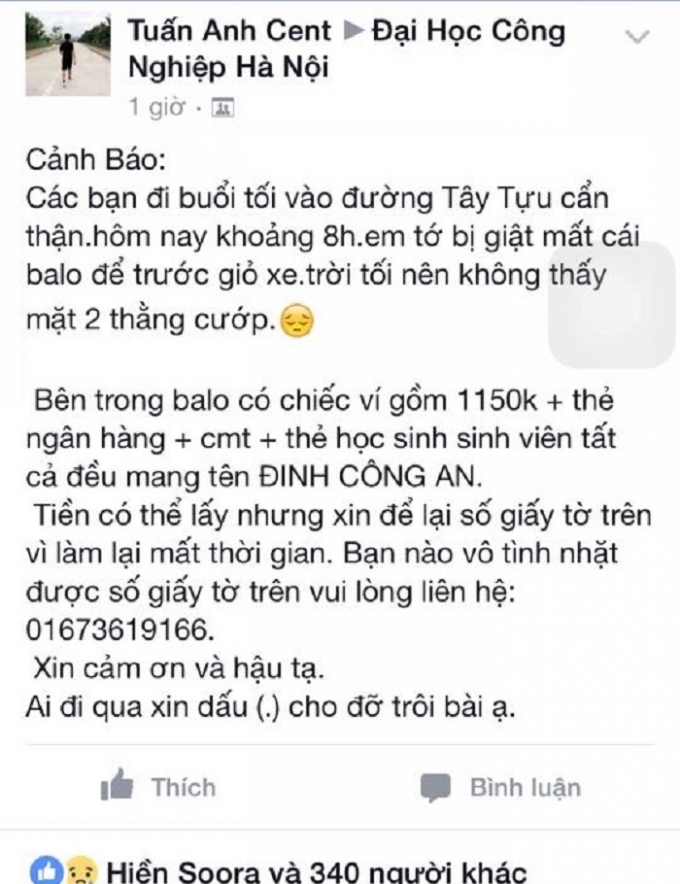 Chia sẻ của Facebooker Tuấn Anh Cent.
