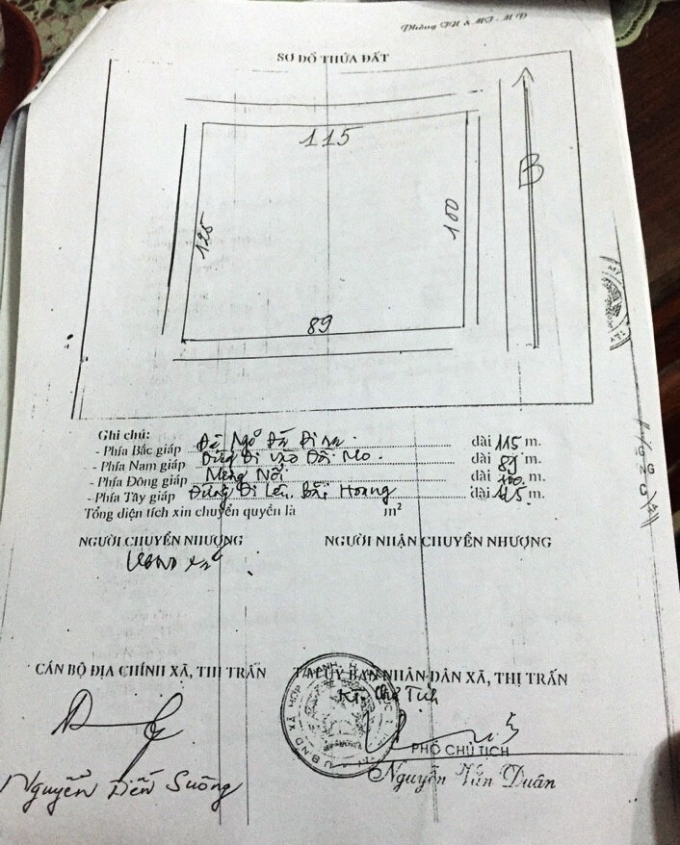 Hồ sơ chuyển quyền sử dụng đất c&oacute; b&uacute;t t&iacute;ch v&agrave; chữ k&yacute; x&aacute;c nhận của &ocirc;ng Du&acirc;n.