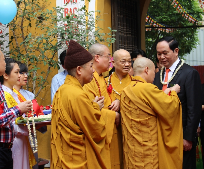 Chủ tịch nước Trần Đại Quang tham dự Đại lễ Phật đản tại Học viện Phật gi&aacute;o Việt Nam.