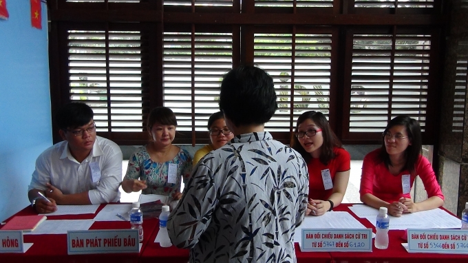 Th&agrave;nh vi&ecirc;n tổ bầu cử hướng dẫn cử tri.&nbsp;