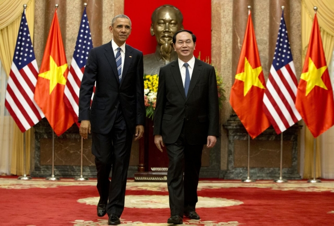 Chủ tịch nước Trần Đại Quang tiếp Tổng thống Barack Obama.