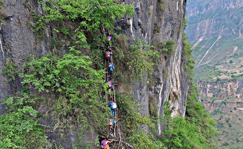 Trẻ em đi học v&agrave; về nh&agrave; tr&ecirc;n những v&aacute;ch đ&aacute; đầy nguy hiểm .