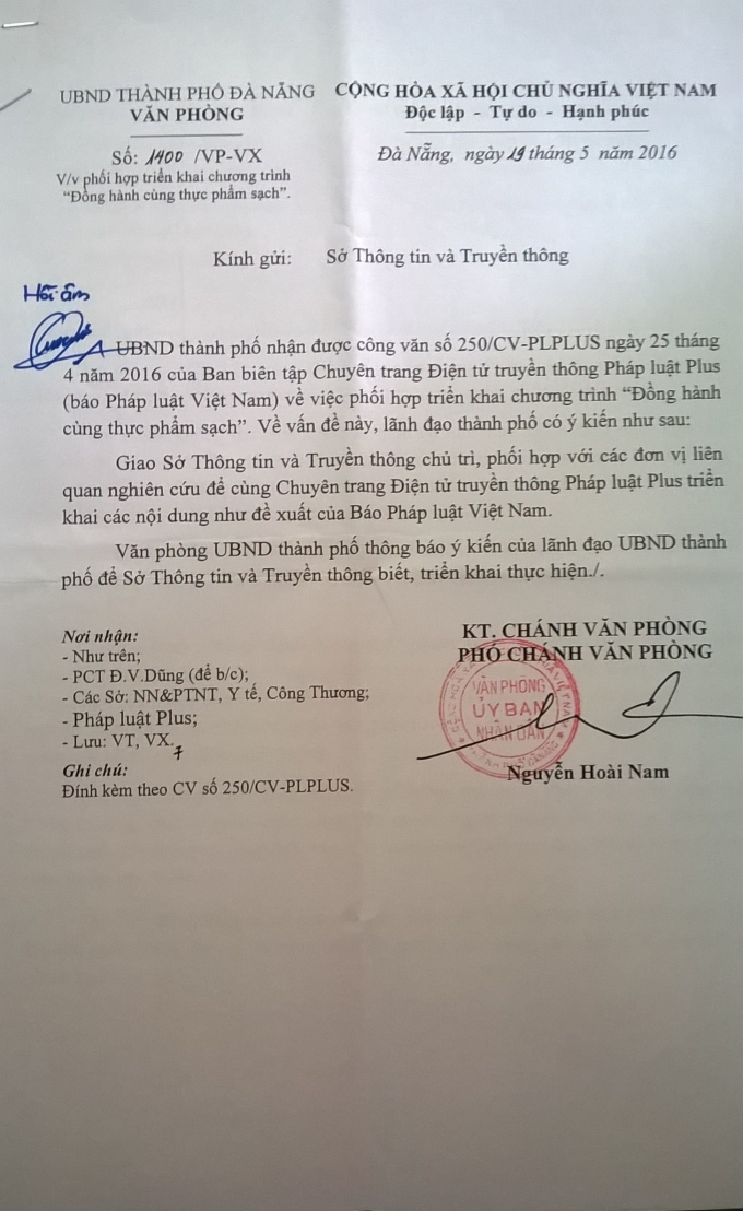 C&ocirc;ng văn ph&uacute;c đ&aacute;p của UBND TP Đ&agrave; Nẵng