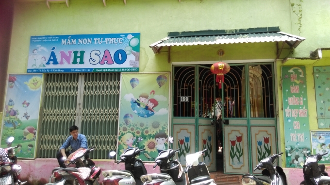 Cơ sở mầm non tư thực &Aacute;nh Sao nơi xảy ra sự việc khiến dư luận đang bức x&uacute;c. (ảnh: Thu Hường)