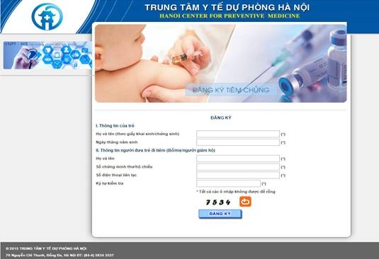 Giao diện website đăng k&yacute; ti&ecirc;m chủng trực tuyến.