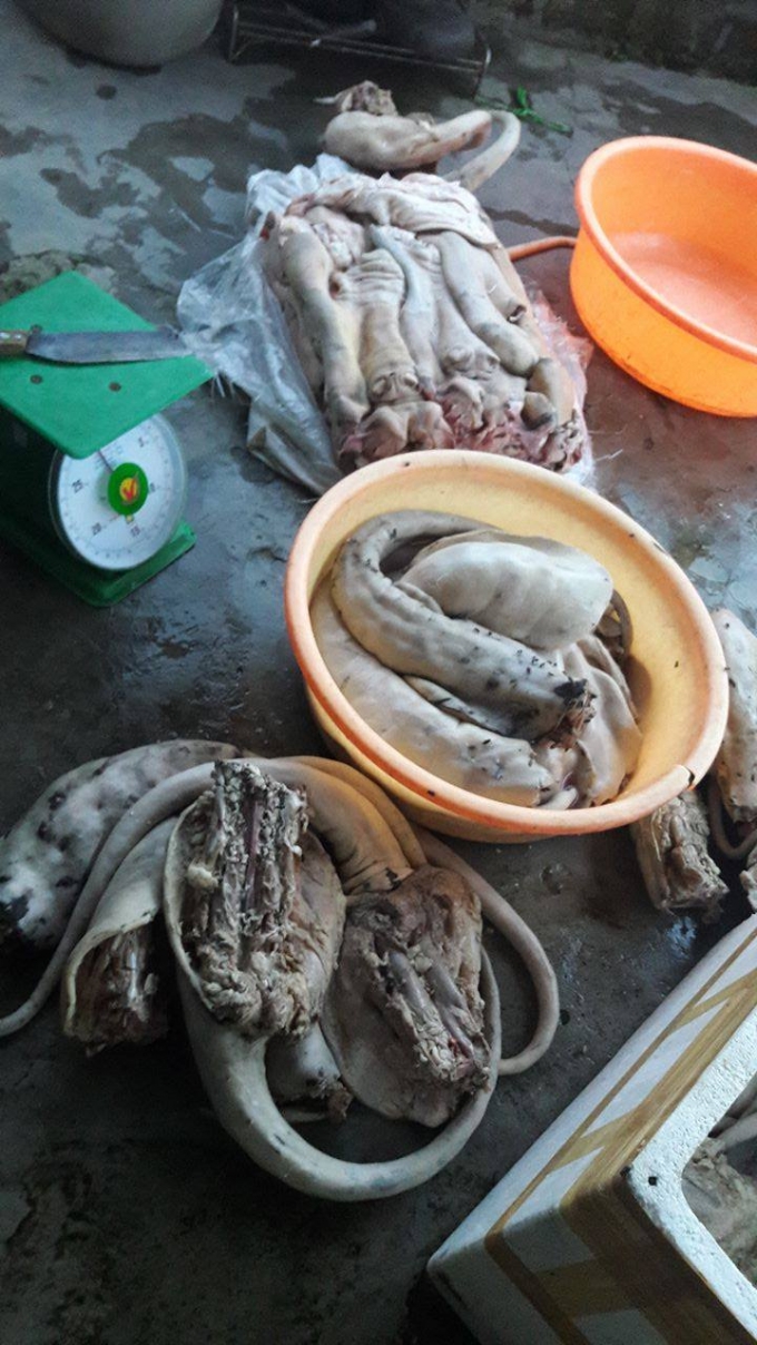 &nbsp;Hơn 1 tạ đu&ocirc;i, ch&acirc;n b&ograve; bốc m&ugrave;i h&ocirc;i thối sắp l&ecirc;n b&agrave;n ăn. Ảnh: Danh Tạo