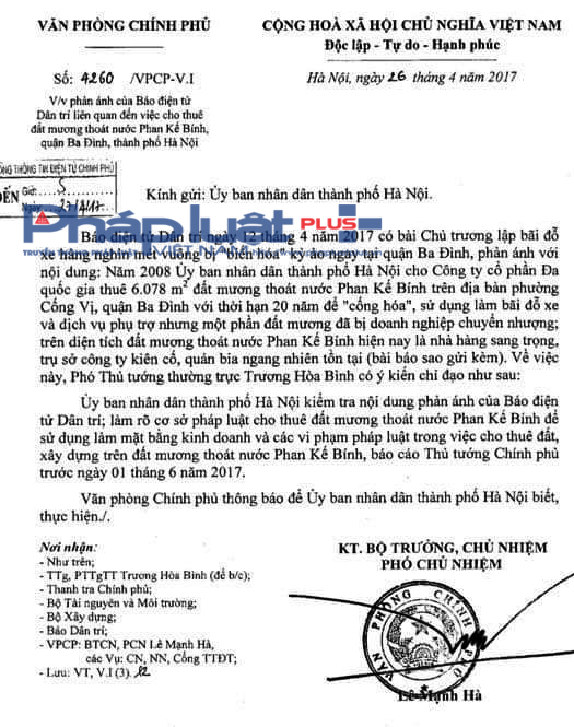 Văn bản số 4262/VPCP-V.I ng&agrave;y 26/4/2017