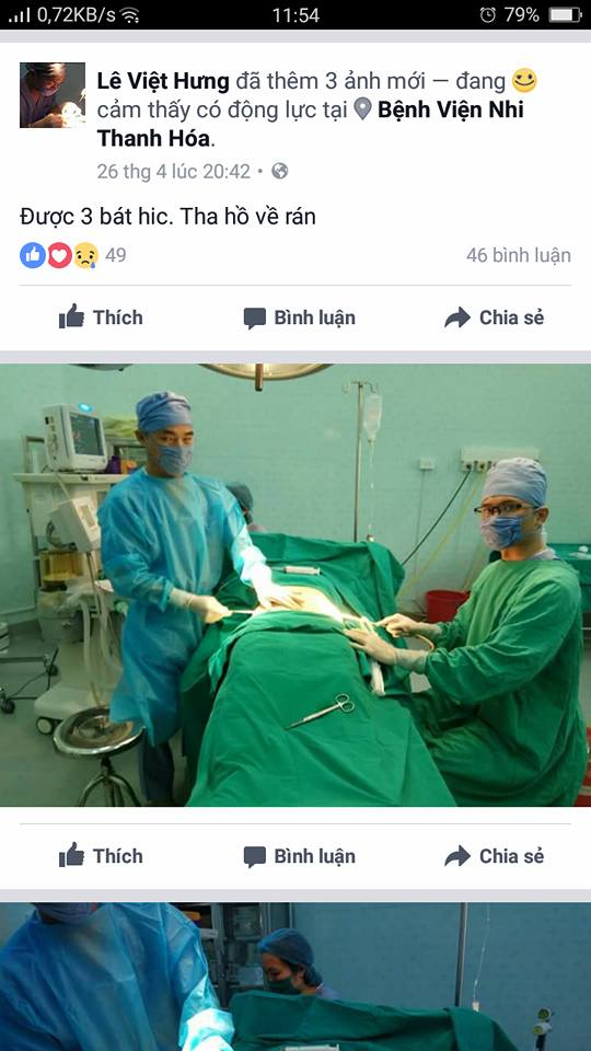 H&igrave;nh ảnh phẫu thuật thẩm mỹ cho kh&aacute;ch h&agrave;ng tại Bệnh viện Nhi Thanh H&oacute;a được b&aacute;c sĩ Hưng đưa l&ecirc;n facebook c&aacute; nh&acirc;n.