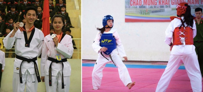 Tại hội thi v&otilde; thuật sinh vi&ecirc;n khu vực ph&iacute;a bắc năm 2017, Thủy đạt huy chương v&agrave;ng. Trước đ&oacute; năm 2014, 2016, em đạt huy chương bạc hội thi v&otilde; thuật của Bộ C&ocirc;ng an.&nbsp;Ảnh:&nbsp;NVCC.